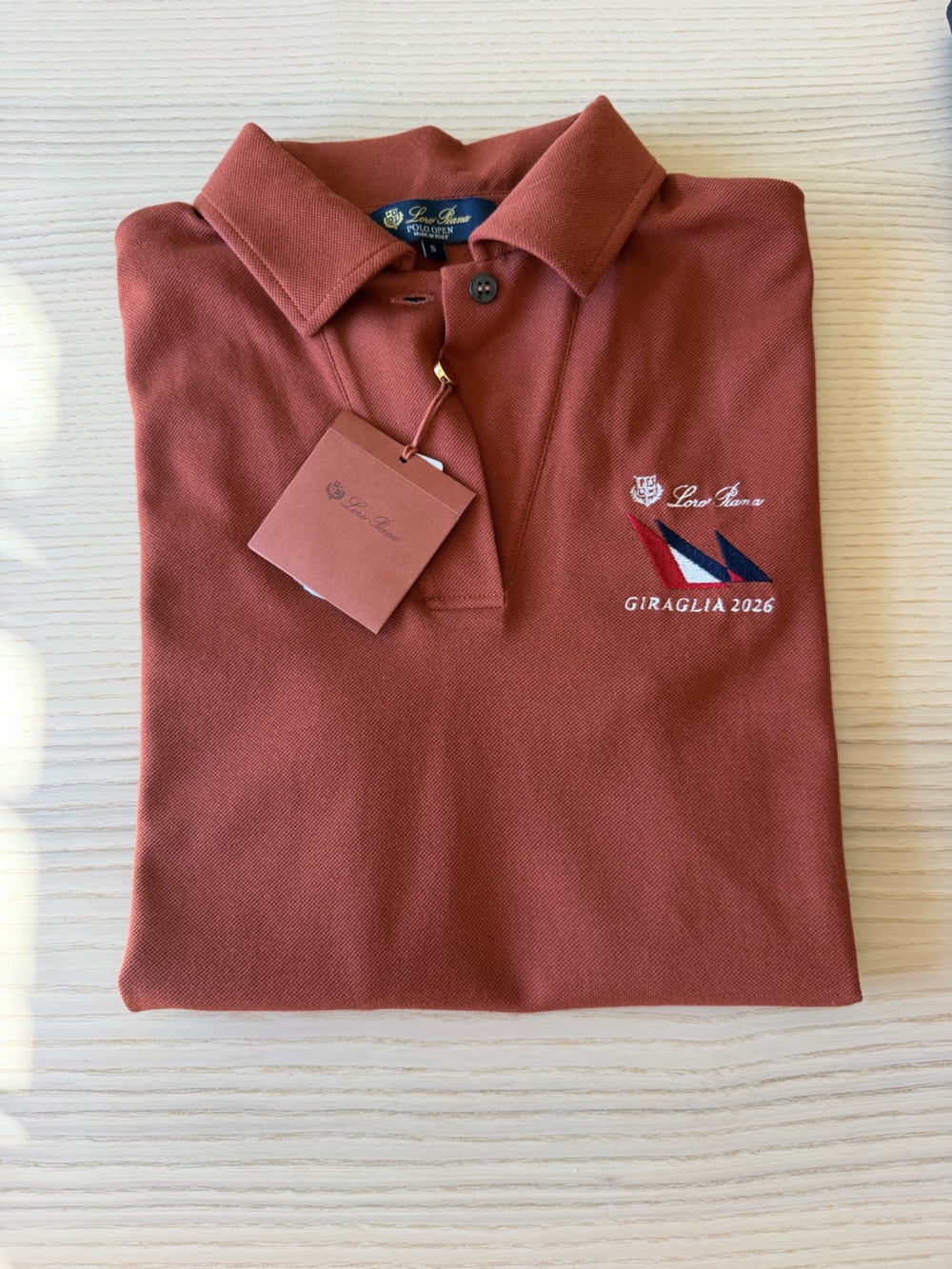 NWT Loro Piana Giraglia 2026 Open Pique Cotton Polo Shirt Rust Terracotta Sz S